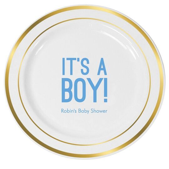 It's A Boy Premium Banded Plastic Plates